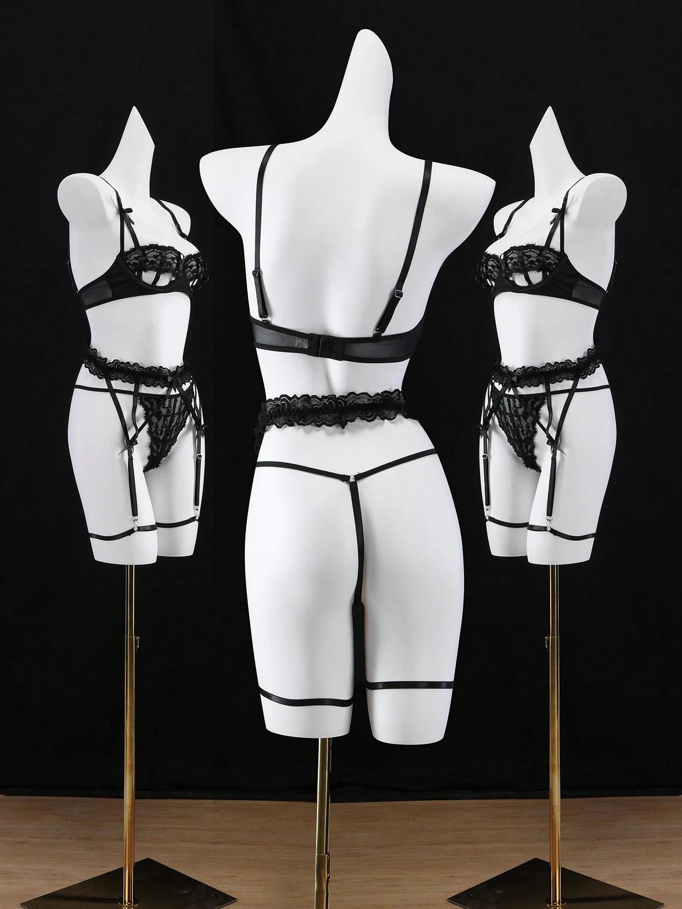 LUSHLACE Women's Sexy Lace Lingerie Set 5-Piece for Date Nights