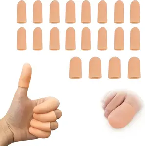 20PCS Silicone Finger Sleeve Thumb Guard, Finger Condom for Wounds Hand Eczema, Finger Arthritis, Thumb Bandage Injury Prevention Gloves Thumb Glove Protector 2 Sizes Gel Finger Support Cots(Nude)