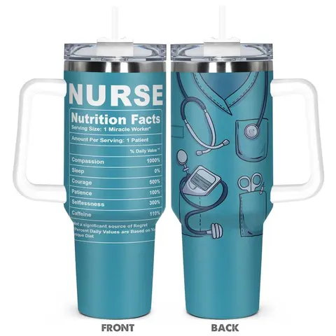 Nurse Themed Stainless Steel Tumbler with Lid, 1 Count 40oz Insulated Water Bottle with Lid, Drinking Cup for Home Office School Outdoor Camping, Drinkware, Portable Insulated Tumbler