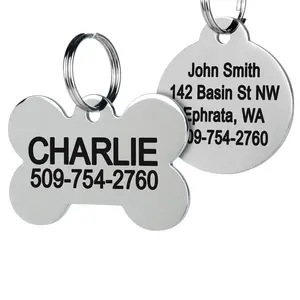 Stainless Steel Pet ID Tags, Personalized Dog Tags and Cat Tags, Engraved on Both Sides, in Bone, Round, Heart, Bowtie and More