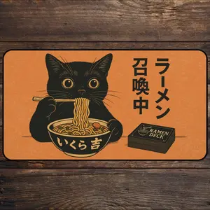 [Sale off up to 65%][Free Ship] Cat Eating Ramen MTG Playmat With Zones Vintage Magic Card Games | Anime Desk Mat noodle illustration TCG Playmat DnD MTG Accessories