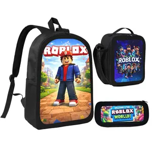 Game Trendy Style Roblox Backpack Set - 3-in-1 School Supplies Bundle with Insulated Lunch Bag & Pencil Case, Adjustable Straps for Comfort