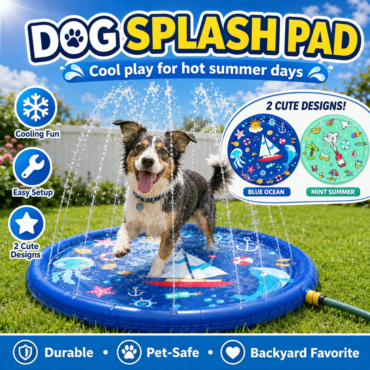 Dog Splash Pad for Summer, Outdoor Water Sprinkler Mat for Dogs, Pet Cooling Pool Toy, Fun Backyard Sprinkler Play Mat for Puppies & Small Large Dogs