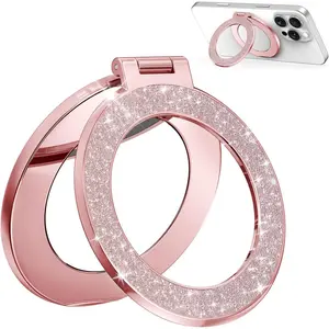 Upgraded Magnetic Phone Ring Holder (Built-in Makeup Mirror) — Featuring an Electroplated Glitter Aesthetic; MagSafe-Compatible and Designed for the iPhone 17/16/15/14/13/12 Series. A Stylish, Sparkling Ring Holder Crafted Exclusively for Women and