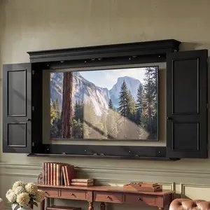 FUFU&GAGA Black Recessed TV Cabinet with Lock, Hidden Wall Mounted TV Enclosure Cabinet for Living Room