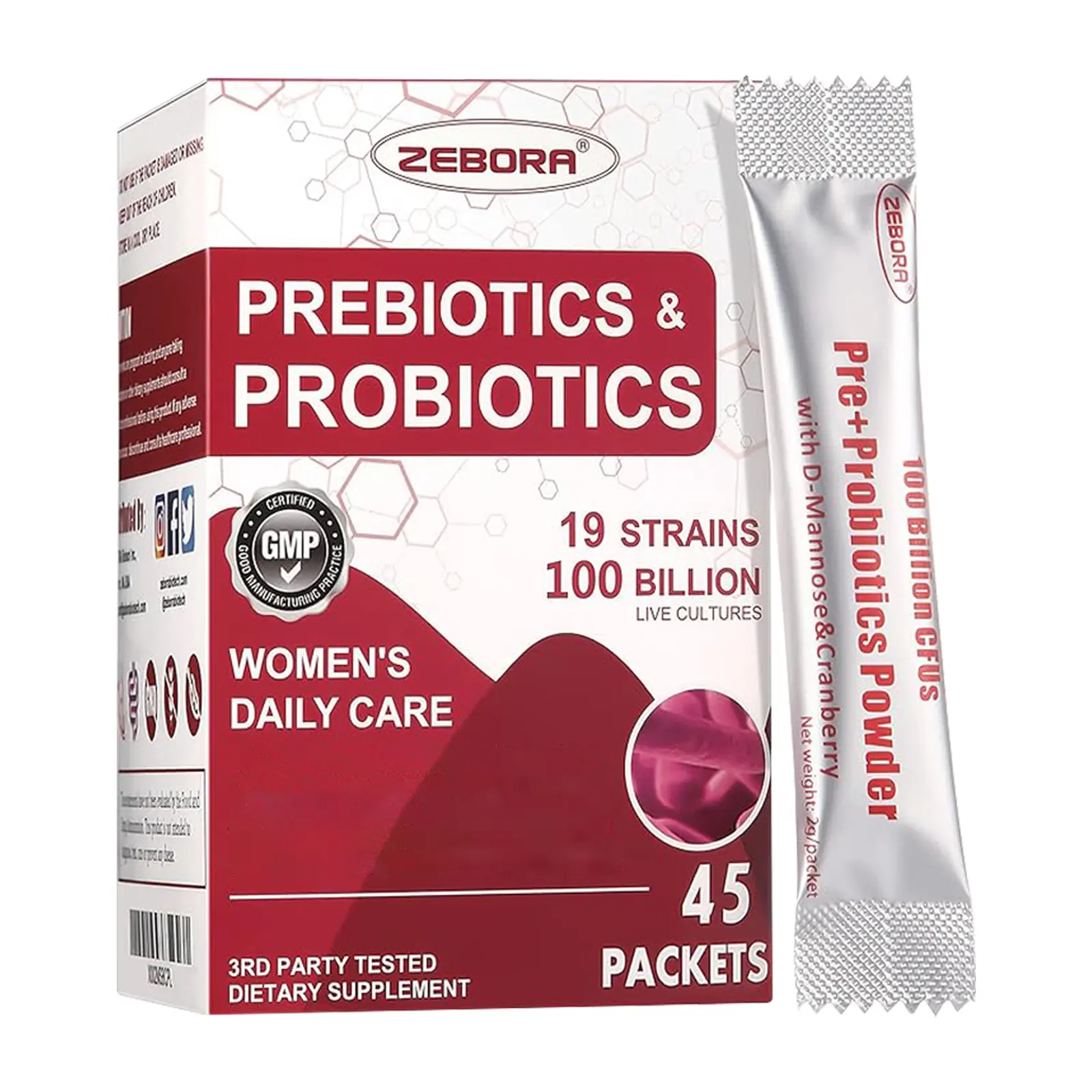 ZEBORA Probiotics for Women -45 Packets Organic Dietary Fiber Healthcare Fitness Healthcare Fitness