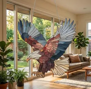 Majestic American Bald Eagle Stained Acrylic Suncatcher, Patriotic Bird Window Hanging, 250 Years of Freedom Art, Freedom Wild Animal Décor