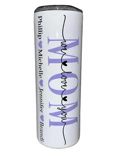 MOM Mothers Day Special ADD CUSTOM NAMES - Purple Shown - Choose From Purple - Teal - Pink - 20oz Skinny Sublimation Tumbler, Made by Amy