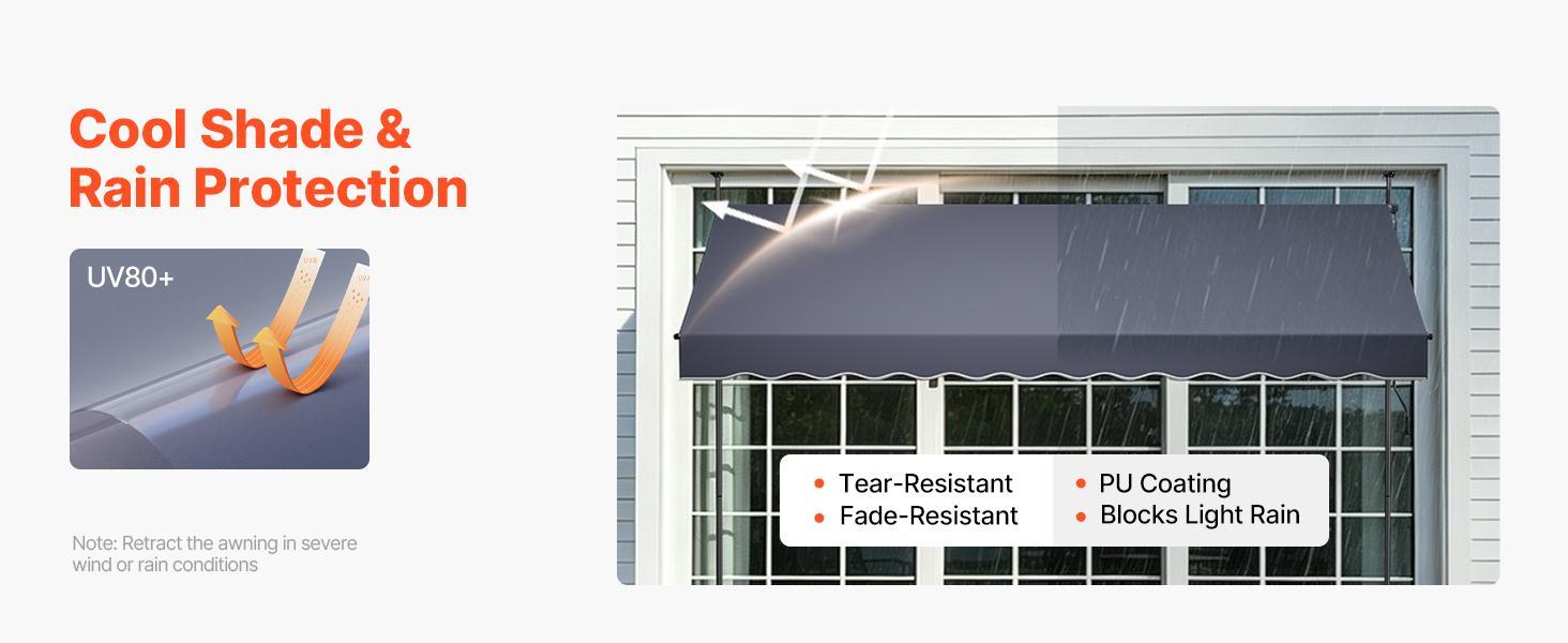 VEVOR Manual Retractable Awning, 138" Outdoor Retractable Patio Awning Sunshade Shelter, Height Adjustable Patio Door Window Canopy with Manual Crank Handle for Backyard, Garden, Balcony, Dark Gray VEVOR Manual Retractable Awning, 138" Outdoor Retractable Patio Awning Sunshade Shelter, Height Adjustable Patio Door Window Canopy with Manual Crank Handle for Backyard, Garden, Balcony, Dark Gray
