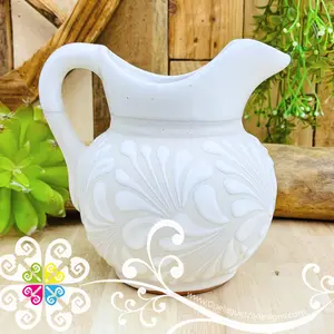 White Espiga Lechera Small Clay Pitcher - Jarro
