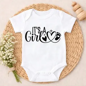 Baby Bodysuit It's A Girl Heart Print 100% Pure Cotton Tag-Free Snap Closure Breathable Lightweight Cute Print Perfect For Gifting & Everyday