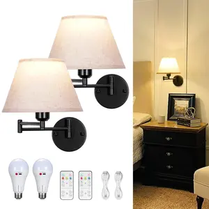 Set of 2 Wall Sconce Battery Operated with Remote,Lined Shape Wall Sconces Dimmable Wall Lamps,Bulb Included