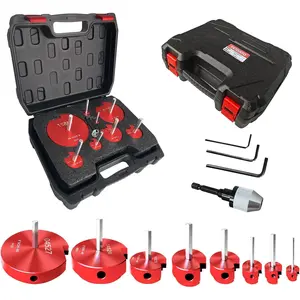 8Pcs Pvc Pipe Reamer Kit,Pipe Fitting Tools Contains 1/2", 3/4",1",1-1/4",1-1/2",2",3",4" Aluminum Head with a Extender,Fit into Standard 1/2",PVC Fitting Saver for PVC,CPVC,PPR or ABS,Red