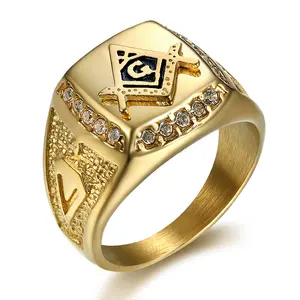 18K Gold-plated Minimalist Style Synthetic Zircon AG Square Stainless Steel Men's Ring, Daily Casual and Fashionable Matching, Giving Men Gift Jewelry