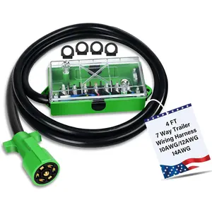 4 FT 7 Pin Trailer Wiring Harness with 7 Gang 7 Pin Trailer Junction Box Pure Copper 7 Way Plug Extension, Heavy Duty 7 Pole 7 Way Junction Box Waterproof