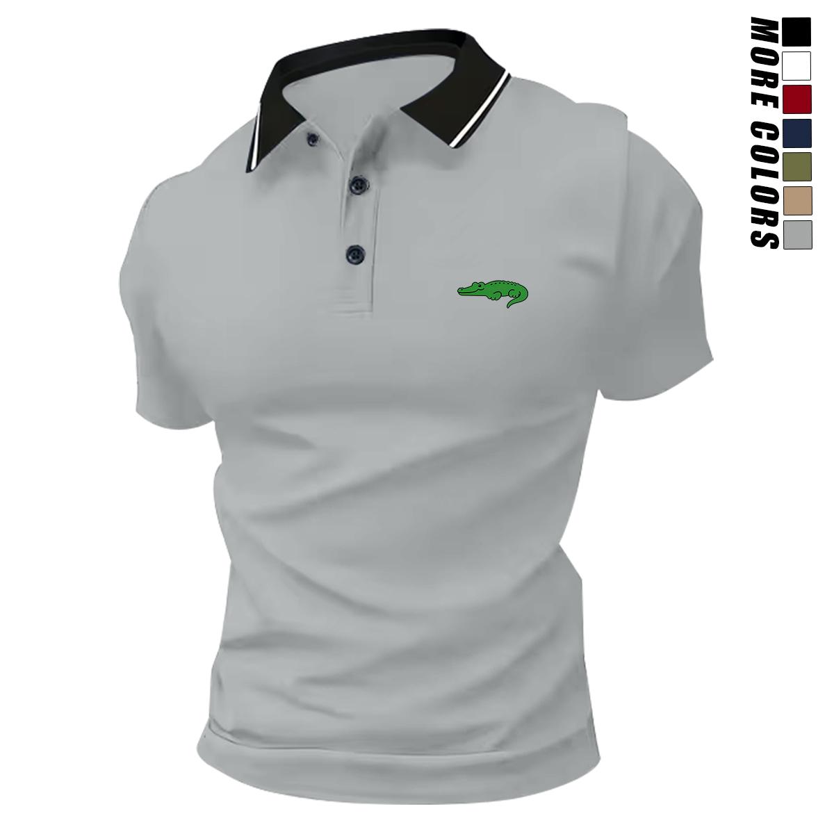 Pack of 5 summer men’s short-sleeve polo shirts with turn-down collar and crocodile print; casual sportswear tops for men—essential for business travel, dates, and home wear | Breathable, comfortable fabric; casual style | Golf shirt