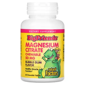 Natural Factors Big Friends®, Magnesium Citrate, Bubble Gum, 50 mg, 60 Chewable Tablets