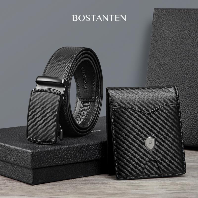[Valentine's Day Gift] BOSTANTEN Mens Belt Leather Ratchet Easy Release Belt For Men Designer Belt Dress and Casual with Adjustable Buckle for Men's Wear Gift Textured Fathers Gift