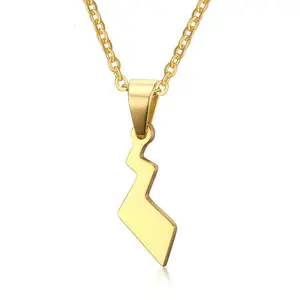 11X25.5 Mm Pokemon Pikachu Tail Necklace for Women Gold Color Lightning Shape Necklace Stainless Steel 20'' Chain