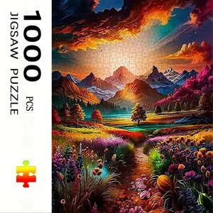 1000 Piece Sunset Flower Field Puzzle, Large Adult Family Interactive Toy, DIY Home Decor Brain Challenge, Festive Scene, Durable Puzzle
