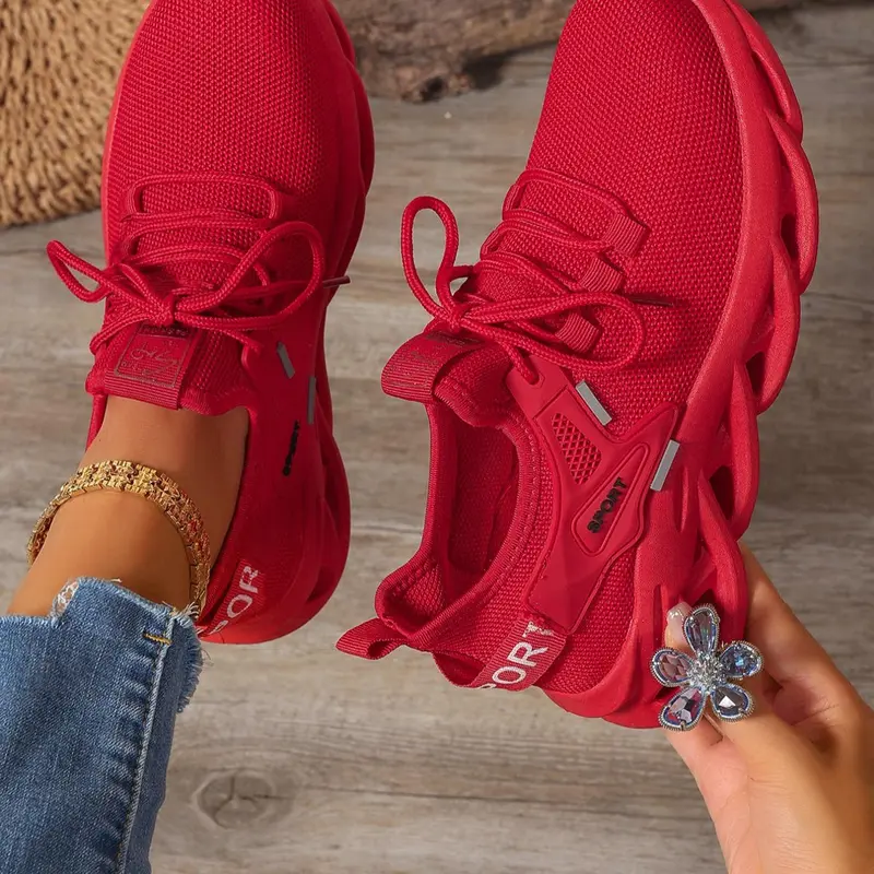 Women's Fashionable Lace Up Low Top Blade Soles Sneakers, Casual Comfortable Breathable Sports Running Shoes, All-match Basic Shoes for Daily Wear, Knitted Running Shoes, Casual Runner Shoes