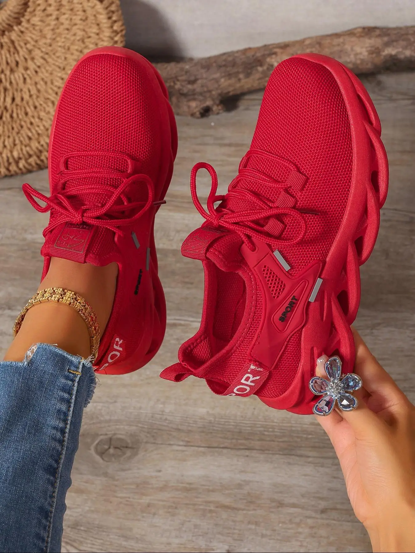 Women's Fashionable Lace Up Low Top Blade Soles Sneakers, Casual Comfortable Breathable Sports Running Shoes, All-match Basic Shoes for Daily Wear, Kn