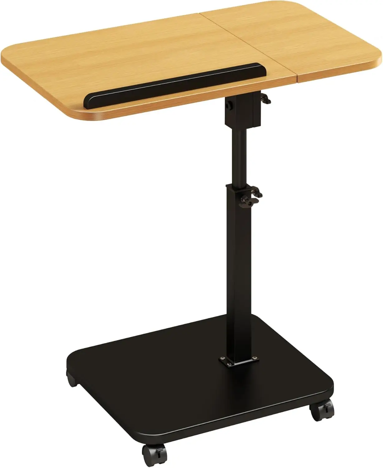 Indoor Adjustable Height C-Shaped End Table - Accessible End Tables, Sturdy Base, Lockable Universal Wheels, 180° Swivel Snack Holder, Mobile Overbed Desk for Couch & Small Spaces, Max 50lbs Capacity