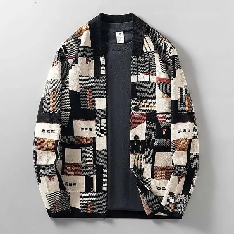 Men's Irregular Color-Matching Knit Cardigan - Long Sleeve Button-Front Cozy Knitwear Outerwear for Fashionable Menswear Tops, Button-Front Men's Cardigans