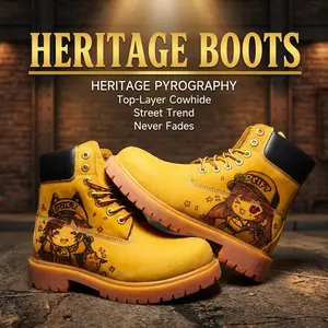 Handmade wood burning design; patterns can be customized separately. Unisex design. Images available within the store. Motorcycle boots, outdoor hiking boots, Western style high top