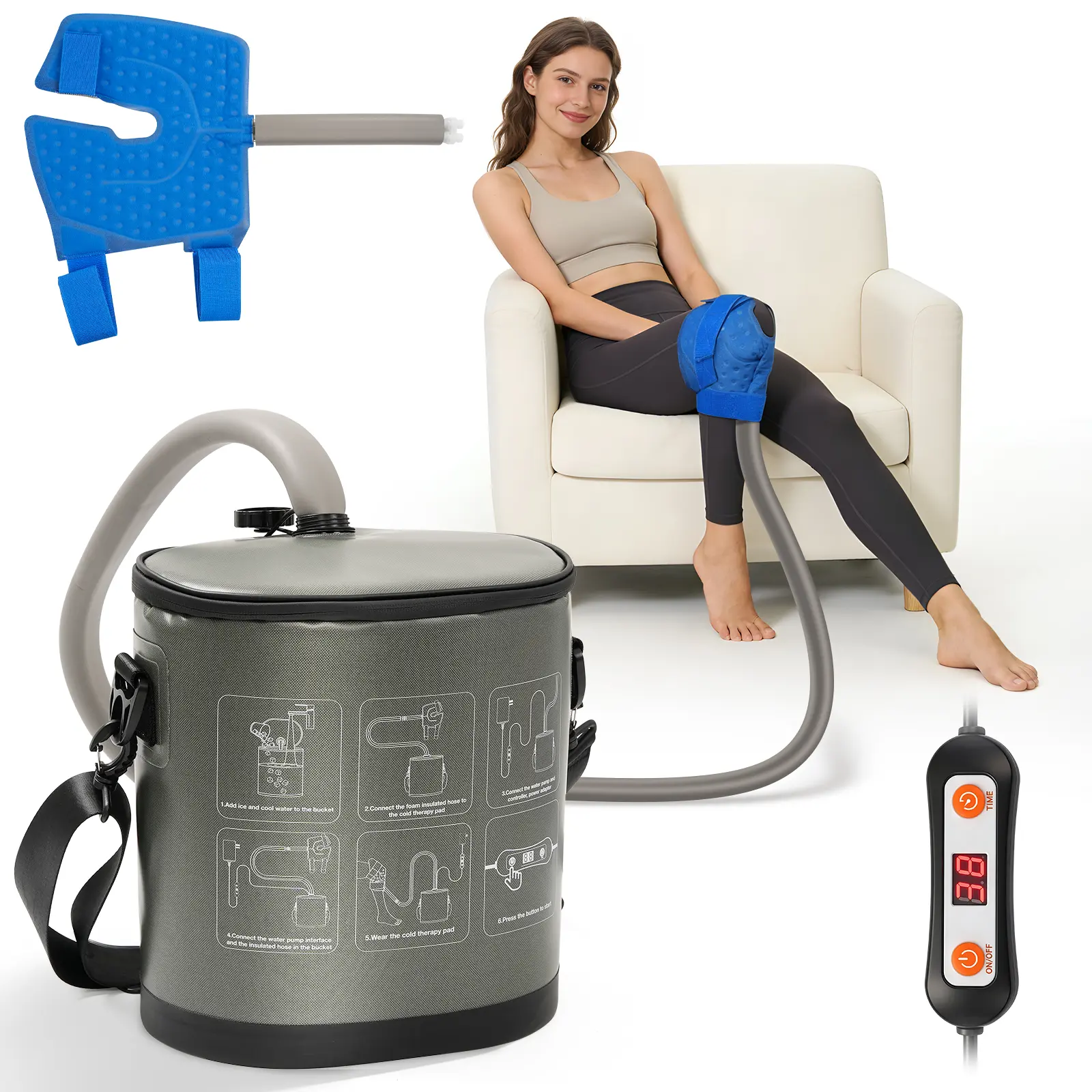 Cold Therapy Machine for Knee After Surgery, Shoulder Hip Pain Relief & Swelling Reduction, Quiet & Portable Ice Therapy Machine with Large Insulated Bucket Mother’s Day Special Gift Athlete Gifts