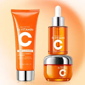 3PCS Vitamin C Skincare Kit - Facial Cleanser, Skin Active Serum, Moisturizer - Nourishing Daily Hydrating Care for All Skin Types