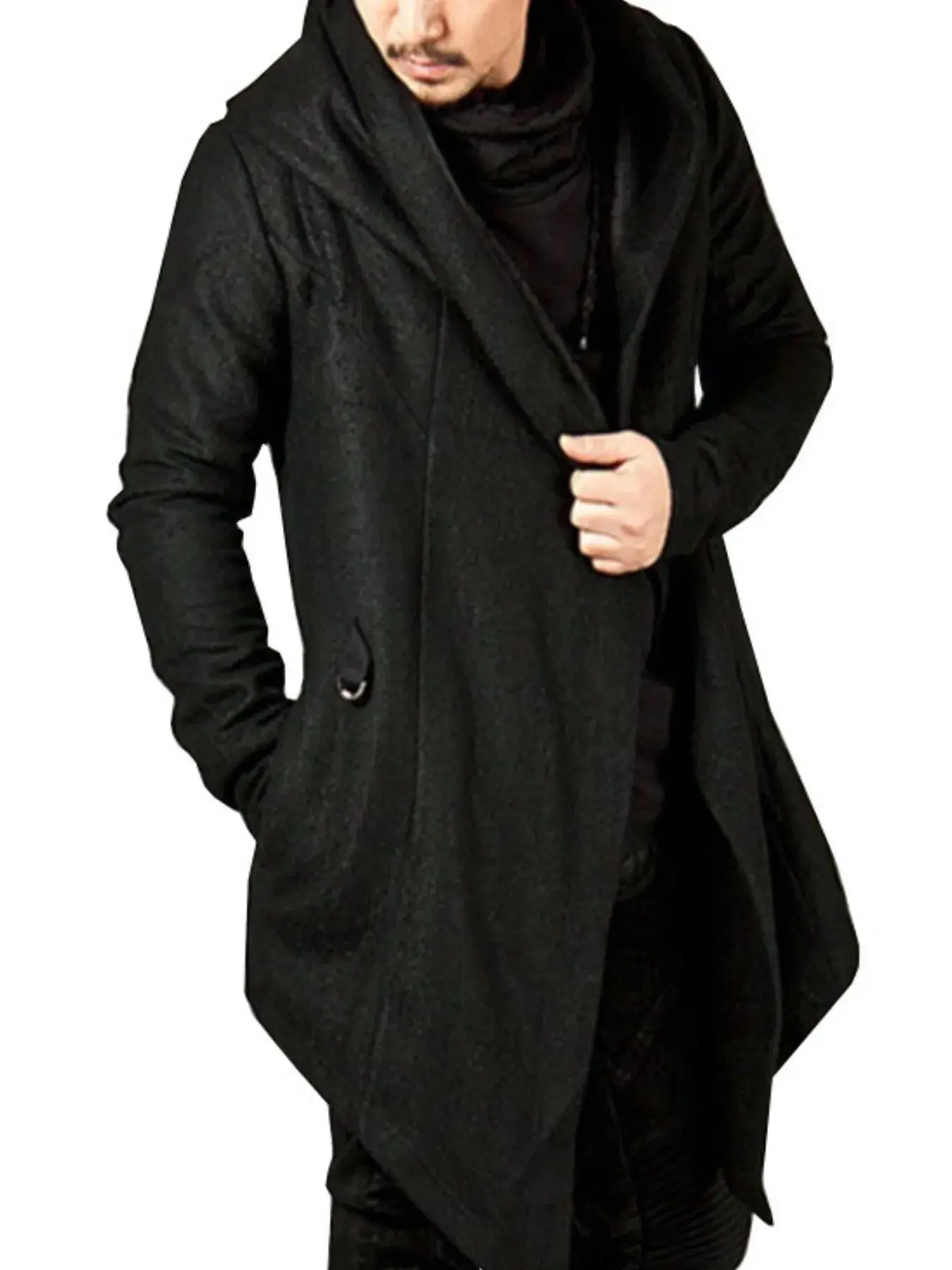 Men's Oversized-Fit Plus Size Thick Polyester Sporty Hooded Jacket - Long Sleeves, Patch Pocket, M-3XL Sizes, Loose-Fitting Synthetic Sports Outerwear, Outdoor Wear, Cold Wash, Tumble Dry Low