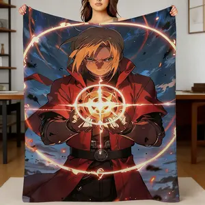 Flannel Fleece Blanket, Fullmetal Alchemist Aesthetic Design Soft Throw, Cozy Warm Anime Gift for Couch Bed