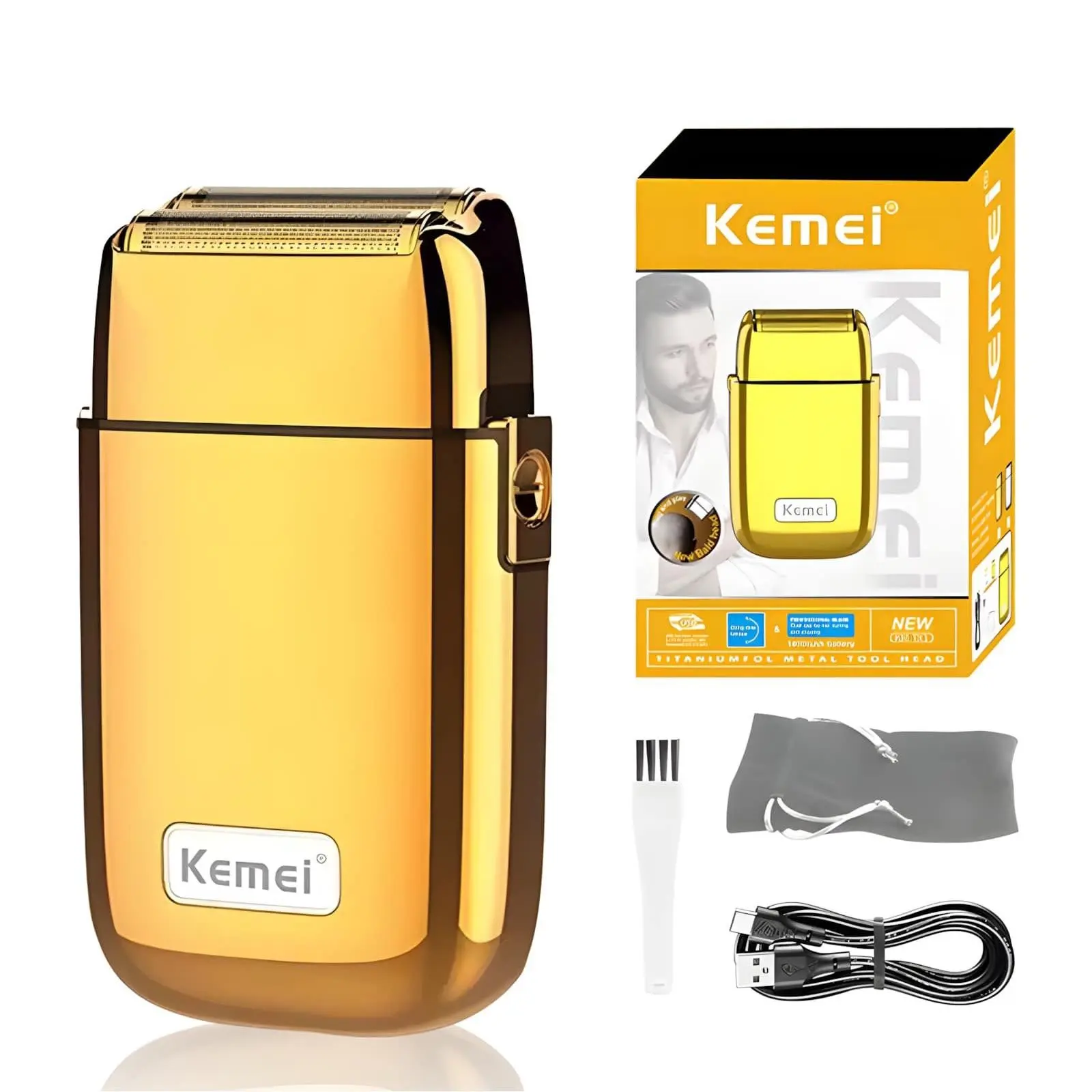 Kemei Dual-Metal Electric Shaver for Men, Close Trimming, Smooth, Type-C Charging, Wet/dry Use, Travel Shaver, Perfect Father's Day Gift, Ergonomic Design, Portable Shaver, Waterproof Portable Shaver