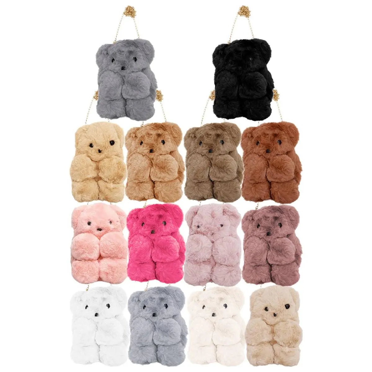 Cuddle Up in Style: Teddy Bear Fuzzy Faux Fur 3-in-1 Crossbody Bag