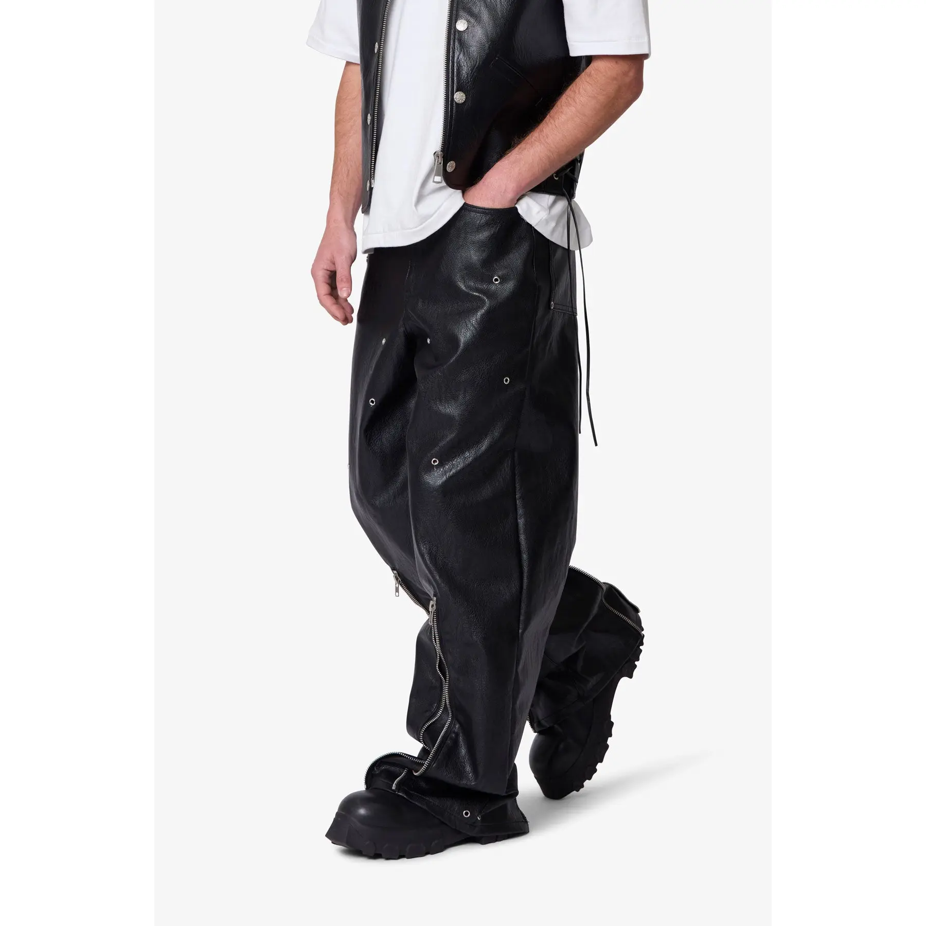 mnml Leather Rave Zip Pants - Black - TikTok Shop