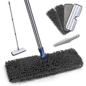 Mops for Floor Cleaning,  Flat Dust Mop with 4  Pads, 2-Sided Microfiber Dust Mop for Wet & Dry Use, Flat Flip Mops for Hardwood, Laminate, Vinyl,Kitchen, Tile -1 Scraper
