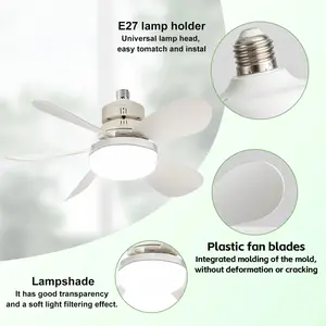 20.5-Inch Remote Control Ceiling Fan Light with Extension Pole Tool-Free Installation Energy-Saving Night Light with Timer for Bedroom Living Room and Kitchen E27 Lamp Holder Universal Lamp Head Easy Tomatch and Instal
