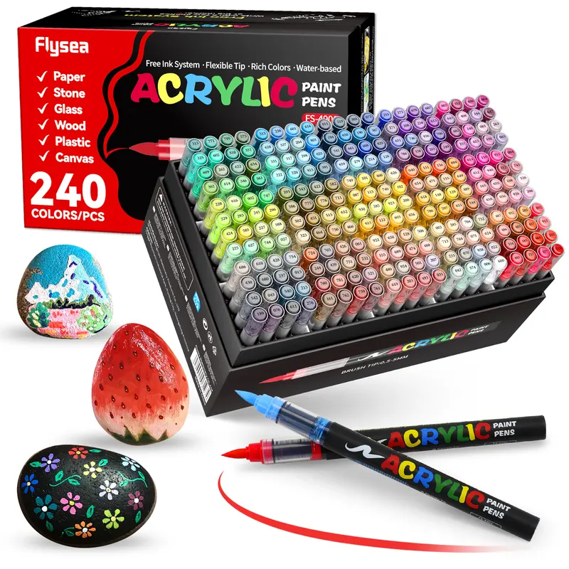 Acrylic Paint Markers, Soft Brush Tip Acrylic Paint Pens, Quick-Drying Waterproof Ink, for Rock Painting Plastic Wood Canvas Glass Ceramic Metal Art Crafts Supplies Christmas Gift