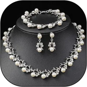 Rhinestone  Wedding  Set for Bride Bridesmaid Bohemia Adjustable Beaded  Bracelet Necklace Exaggerated  Earring Set for Women