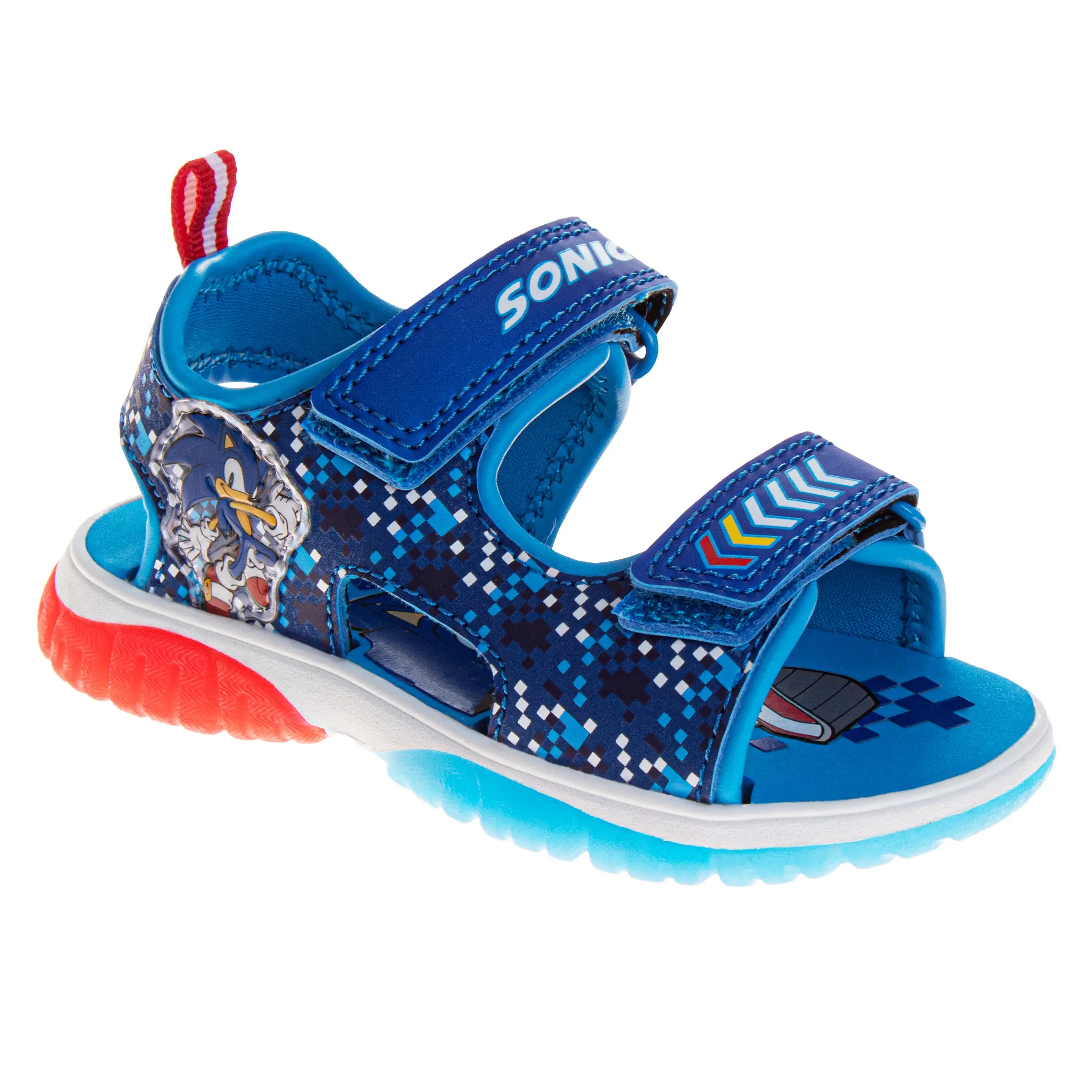 JOSMO KIDS Boys' Sonic the Hedgehog & Tails Sport Sandals, Synthetic Open Toe with Hook and Loop Strap, Slip Resistant for Beach & Pool, Sport Sandal, Tails Design, Footwear, 6 - 7 Years