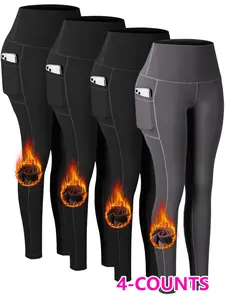 Women's Solid High Waist Thermal Lined Sports Leggings, Casual Comfy Breathable Skinny Pants for Yoga Gym Workout Exercise Running, Ladies Sportswear for Fall & Winter, Yoga Pants for Women, Leggings for Women, Gym Clothes