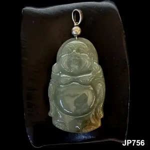 Hi-grade Natural Jade Jadeite Pendant 'The Buddha Happy', Free Necklace