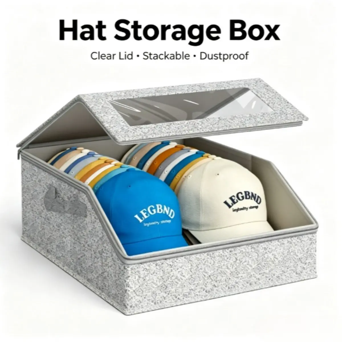 Baseball Cap Storage Box Stackable Hat Organizer Zipper Dust Proof Large Capacity Clear Foldable Display Case Closet Shelf Container Home Organization Accessories