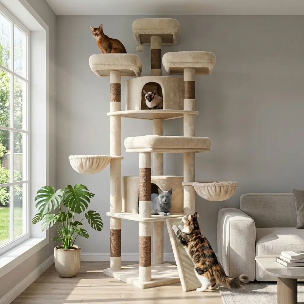 Globlazer F80H Cat Tree for Large Cats, Two Condos, Hammocks, with Sisal Posts,80 Inch