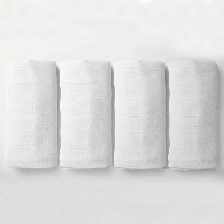 Bacati 4 Pack Muslin Swaddling Blankets Solid - White