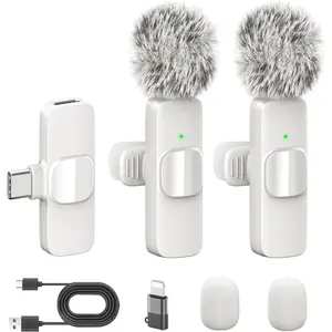 White  Lavalier Microphone for  & Android - Mini Clip- Mic with Noise Cancellation 2 Pack Lapel Mic Plug and Play  Mic for Video Recording Interview Podcast Vlog YouTube