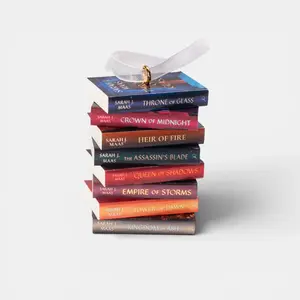Throne of Glass Mini Book Stack Ornament - Fantasy Theme Handmade Detail Paper Print Miniature Set, Hanging Decoration with Hook