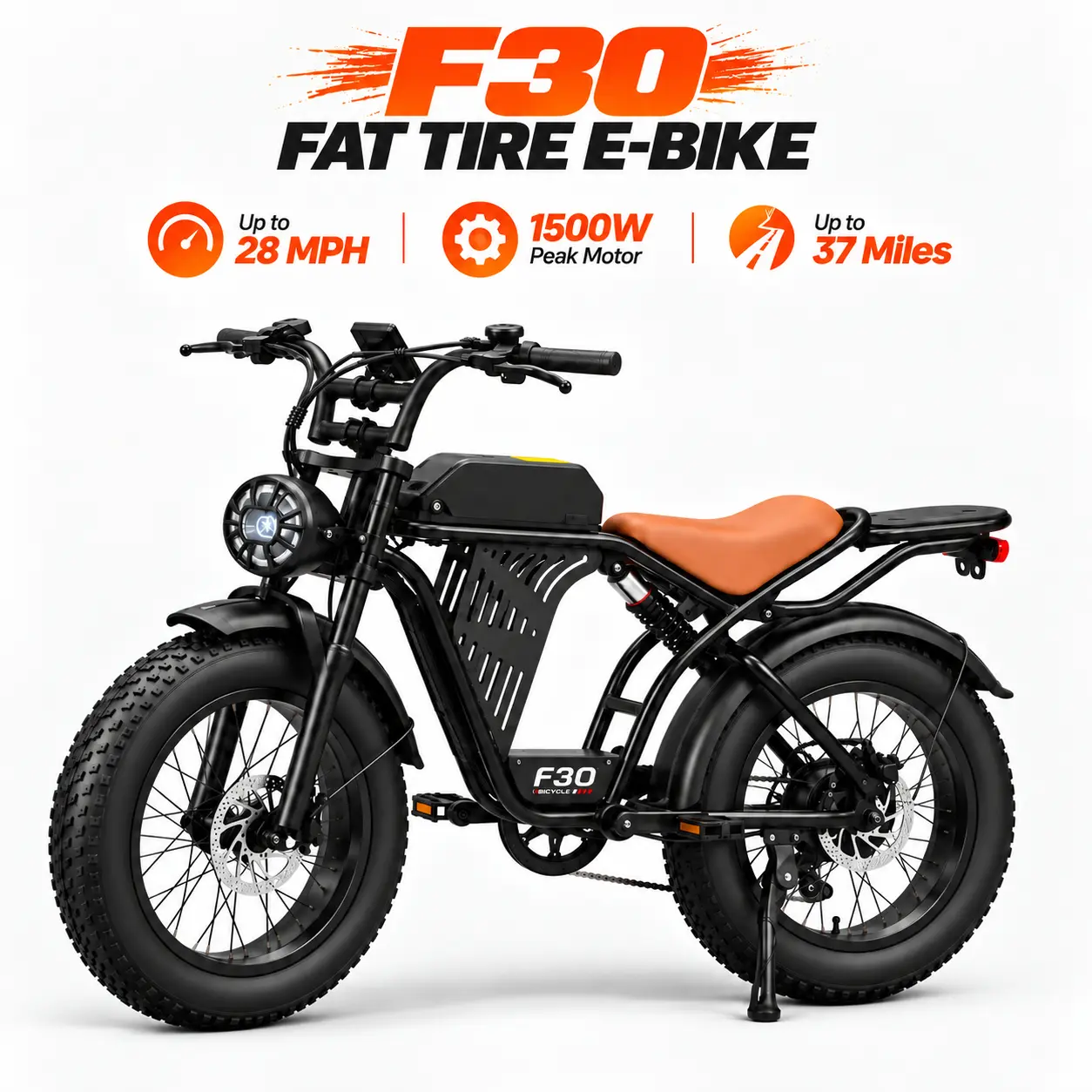 Kazeflow F30-2 Fat Tire Electric Bike for Adults, 1500W Motor, 28MPH, Up to 37-Mile Range, 48V 12Ah Removable Battery, 20x4 All-Terrain Ebike, 45Nm Torque, Triple Suspension, NFC Unlock, IPX6 Waterproof, Dual Disc Brakes, Rear Rack