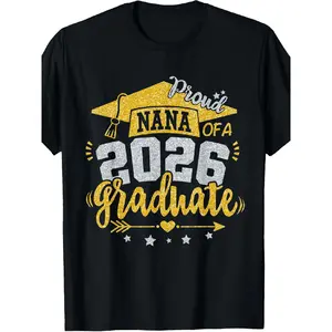 Women's Plus Size 0XL-5XL Oversized Print T-Shirt - Class of 2026 Graduation Gift for Grandmothers, Casual Round Neck Shortsleeve Tee with Grad Emblem (Grandma's Pride) Black Crewneck Clothes